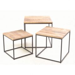 Handcrafted industrial style mango wood set of 3 tables