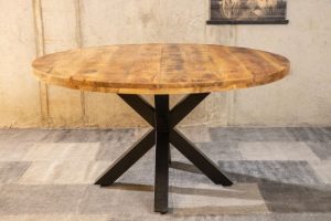 Industrial style mango light wood round shape dinning table with spider legs