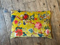 Yellow/ Mustard Boho Style Floral Design Cotton Velvet Cushion Cover 40x60cm front