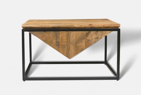 Natural light mango wood industrial style diamond shape coffee table UK