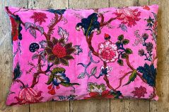 Pink Boho Style Cotton Velvet Cushion Cover 40x60cm front Pink Boho Style Floral Design Cotton Velvet Cushion Cover 40x60cm front