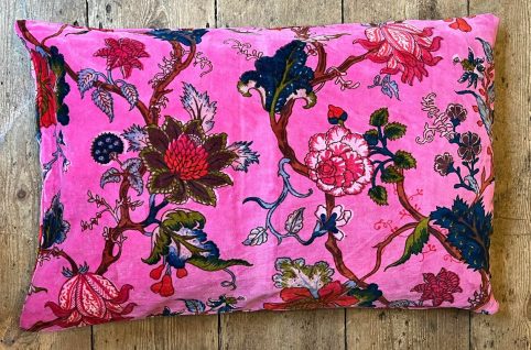 Pink Boho Style Cotton Velvet Cushion Cover 40x60cm front Pink Boho Style Floral Design Cotton Velvet Cushion Cover 40x60cm front