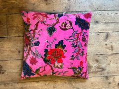 Pink Boho Style floral design Cotton Velvet Cushion Cover 50x50cm front