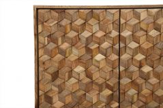 Light Mango Wood Geometric 2 Drawer Unit with hand carved 3D door panels