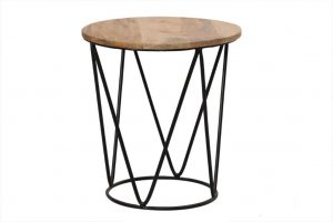 Handcrafted Light mango wood stool with industrial frame small