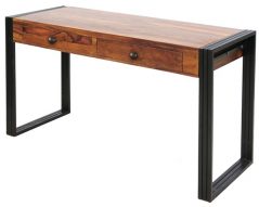 Industrial Style Sheesham Wood 2 Drawers Writing Table