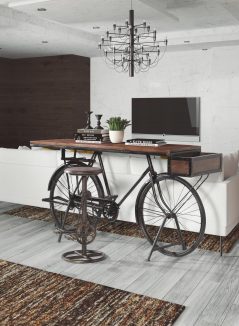Reclaimed Natural Mango Wood bar table With A Metal Frame v2 Reclaimed Dark Mango Wood Bicycle Table