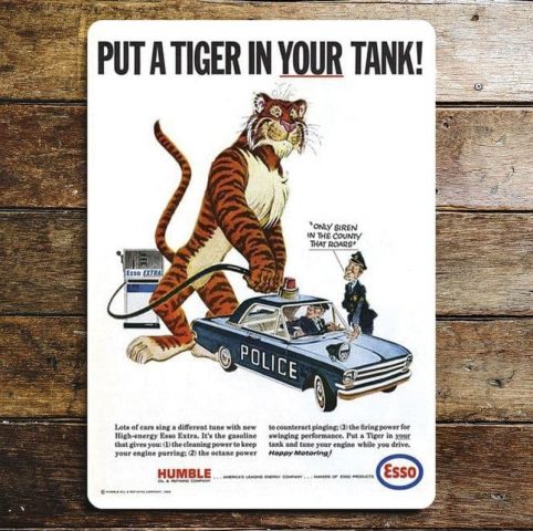 Tiger & Police Vintage Style Esso Fuel Advert metal plaque