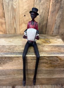 Bring the Rhythm of Jazz to Your Home - Handcrafted Sculptures 3 Shelf sitting jazz band musician figurine squeeze box player ornament
