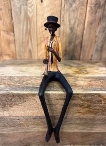 Bring the Rhythm of Jazz to Your Home - Handcrafted Sculptures 2 Shelf sitting Jazz player figurine/ trumpeter musician ornament
