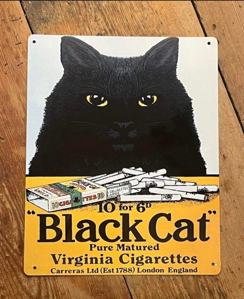 black cat and Virginia cigarettes metal plaque