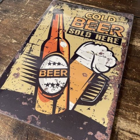 cold beer sold here retro style metal wall plaque