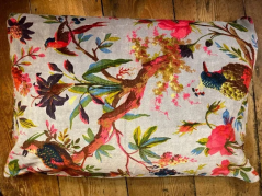 Grey tropical birds cotton velvet cushion cover 40x60cm