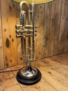 Handcrafted Saxophone Lamp with Velvet Shade Details Handcrafted Saxophone Lamp with Velvet Shade Details