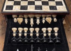 hand carved unique chess set velvet cover wooden box