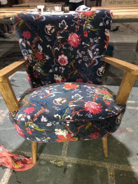 navy floral cotton velvet armchair uk delivery navy armchair UK delivery