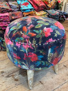 Navy Cotton Velvet Floral Pattern Footstool Mainland UK delivery