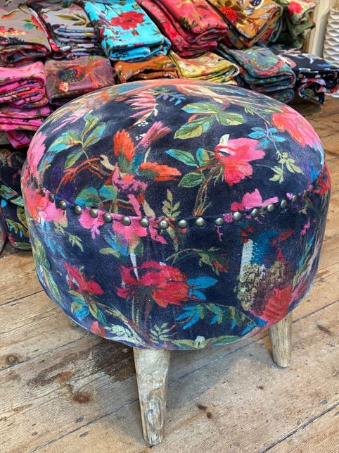 navy floral cotton velvet footstool uk delivery Navy Cotton Velvet Floral Pattern Footstool Mainland UK delivery