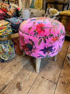 Classic Nouveau Style Pink Cotton Velvet Floral Footstool Mainland UK delivery