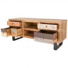Reclaimed Industrial Style 5 Drawers 2 Shelf TV Unit