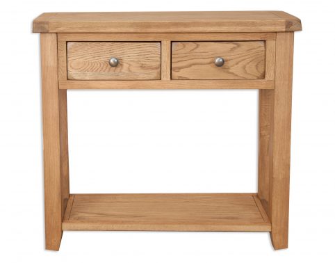 Solid Oak Wood 2 Drawer Console Table