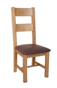 Solid Oak Wood Dining Chair With Leather Seat
