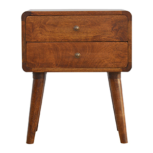 strong dark mango wood bedside table with two drawers