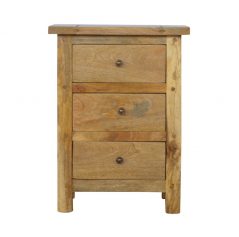 simply and elegant light mango wood bedside table with three drawers