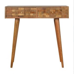 tile on the wood console table