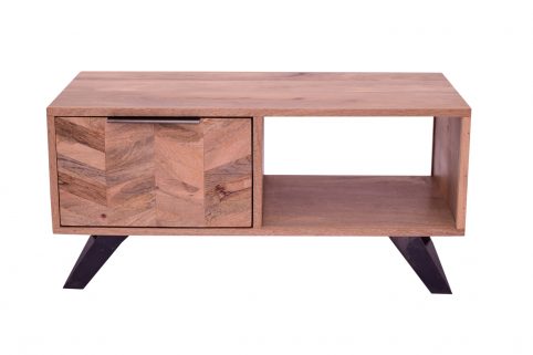 Solid Mango Wood Coffee Table /TV Unit with Rustic Parquet Pattern