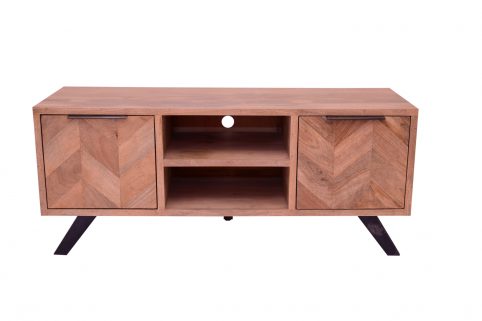 Solid Mango Wood Large TV Cabinet with Parquet Detailing