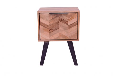 Solid Mango Wood Side Table with Rustic Parquet Pattern