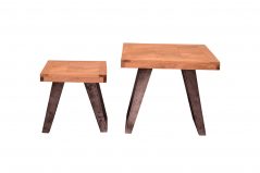 Solid Mango Wood Nest of Two Tables with Rustic Chevront Pattern
