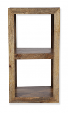 Solid Light Mango Wood Vertical 2 Shelf Cube Unit