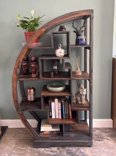 Fired sheesham wood half moon bookcase display unit room divider Fired sheesham wood half moon bookcase display unit room divider