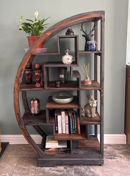 Fired sheesham wood half moon bookcase display unit room divider Fired sheesham wood half moon bookcase display unit room divider