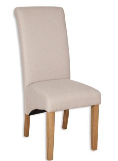 High Back Ivory Fabric Dinning Chair Oak Legs