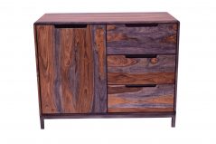Industrial Style Fired Sheesham Wood 3 Drawer 1 Door Small Sideboard