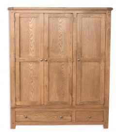 Solid Rustic Oak 3 Door 2 Drawer Large Wardrobe