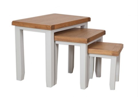 Oak wooden grey painted nest of three tables dorset Set of three nest tables