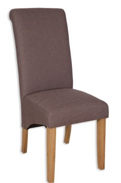High Back Dinning Chair Oak Legs Slate Fabric