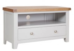 solid grey corner tv stand unit