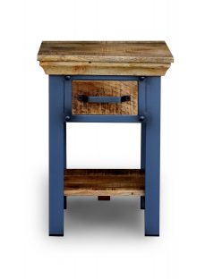 Industrial Style Solid Light Mango Wood 1 Drawer Side Table