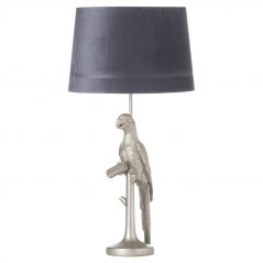 Parrot lamp with grey velvet shade