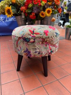 313E47D5-0470-46C6-BC37-1EC01DB5836A Classic Nouveau Style Green Cotton Velvet Floral Footstool
