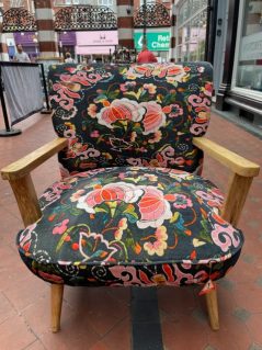 Flower Pattern Cotton Velvet Arm Chair