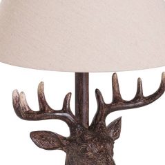 Stag Head Unique Table Lamp with Linen Shade details Stag Head Unique Table Lamp with Linen Shade details