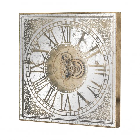 Large Aged Mirrored Moving Coggs Clock