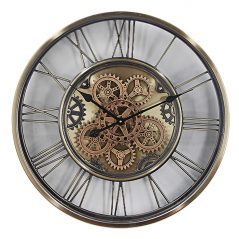 extra large moving gears cogs old brass finish wall clock
