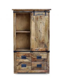 Solid Rustic Mango Wood 2 By 2 Chest of Drawers with A Display Cabinet